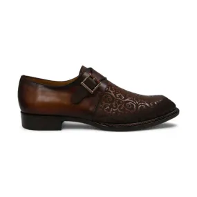 Ambrogio by Mezlan Men's Shoes Cognac Rust Calf-Skin Leather Single Monk-Strap Loafers (AMZ1014)