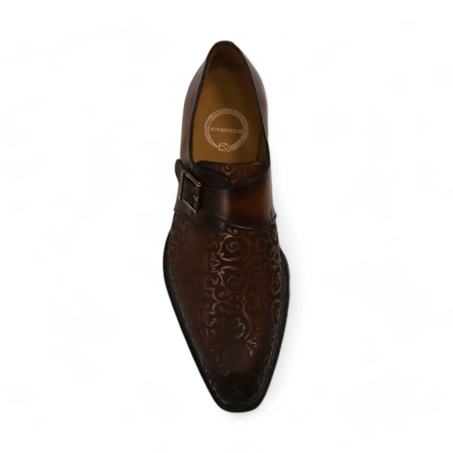Ambrogio by Mezlan Men's Shoes Cognac Rust Calf-Skin Leather Single Monk-Strap Loafers (AMZ1014)