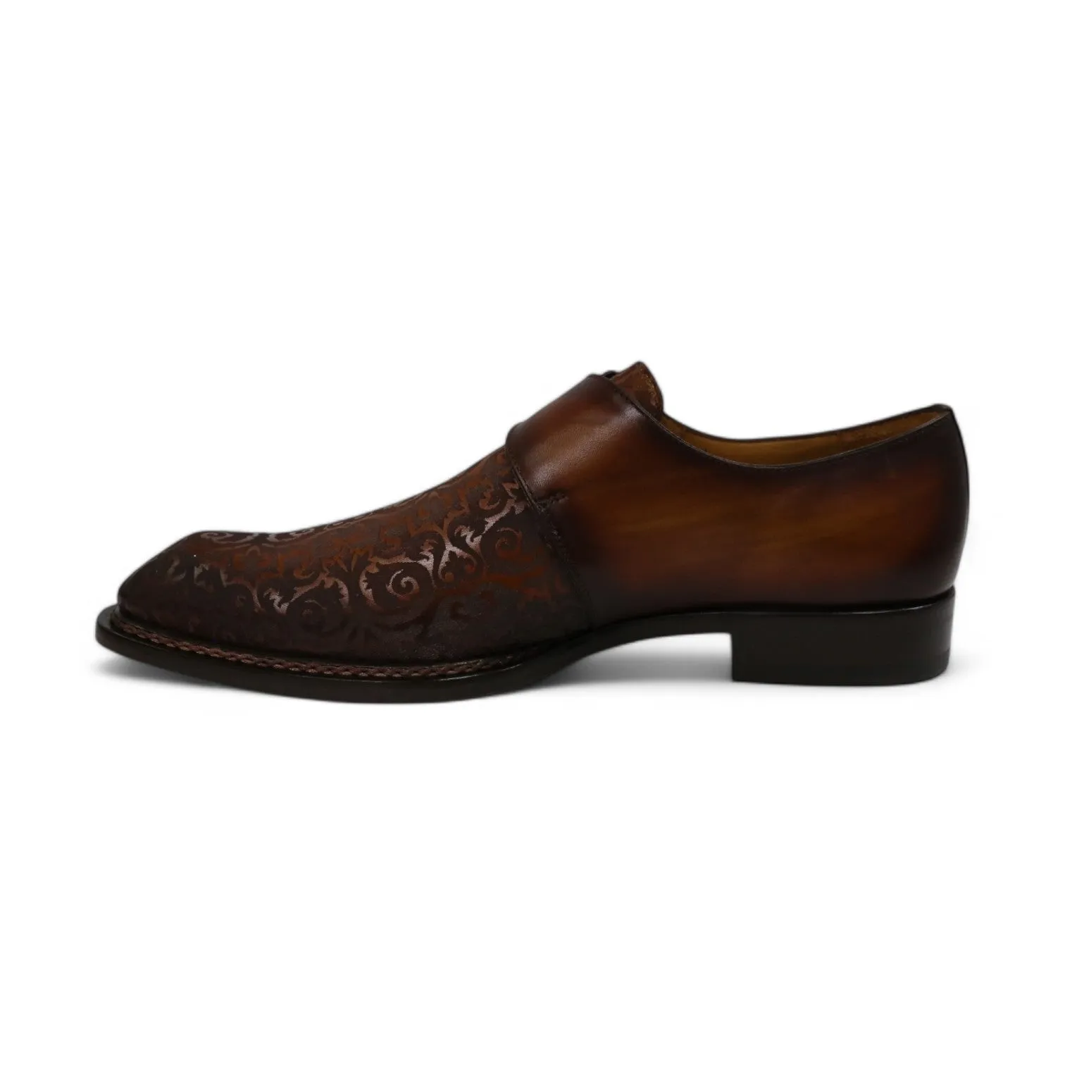 Ambrogio by Mezlan Men's Shoes Cognac Rust Calf-Skin Leather Single Monk-Strap Loafers (AMZ1014)