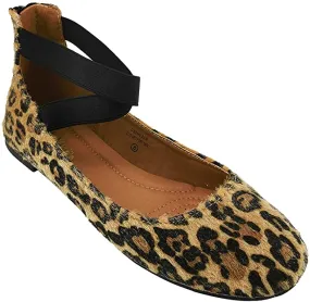 ANNA Dana-20 Women's Classic Ballerina Flats Suede Flats Leopard