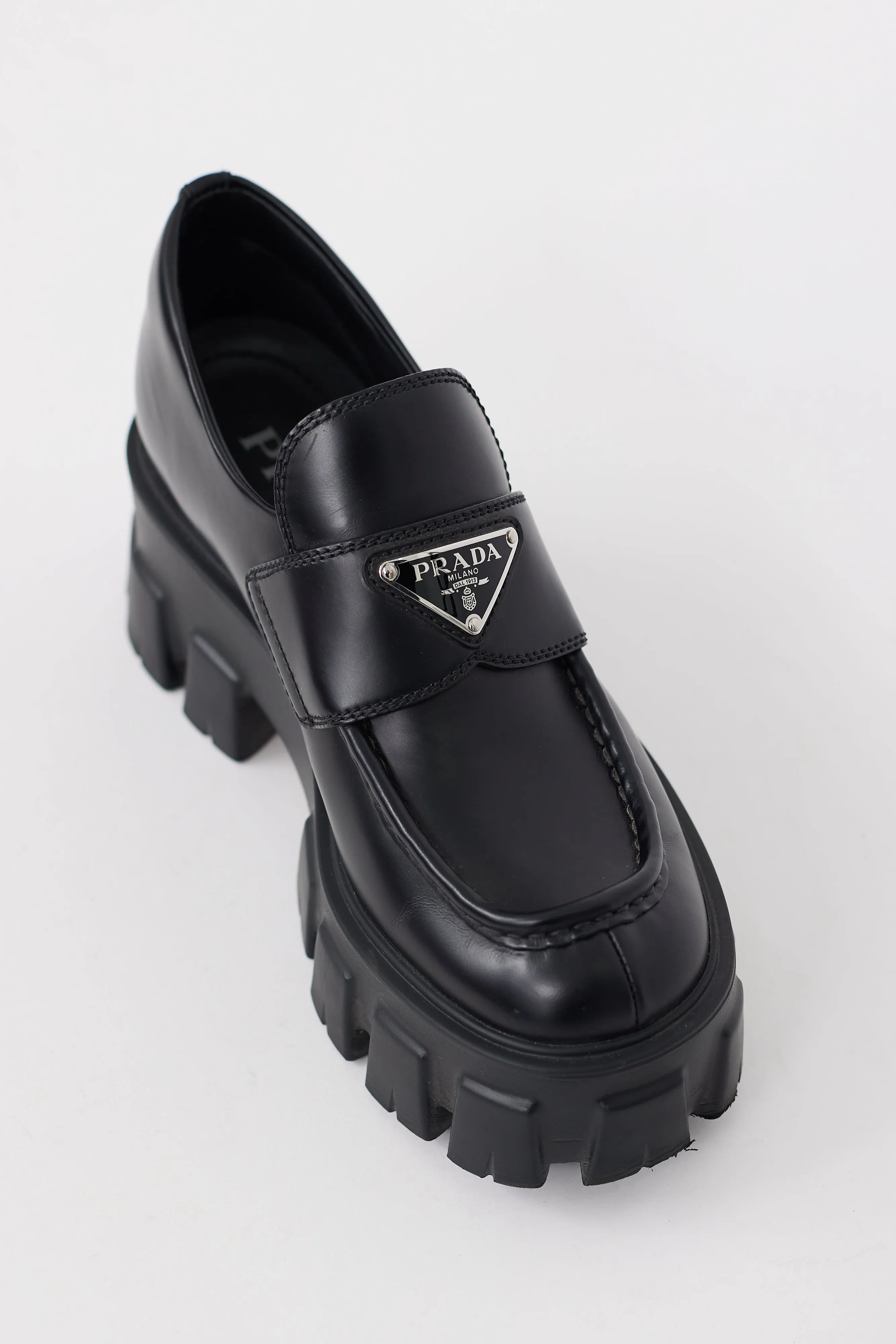 Black Leather Logo Monolith Platform Loafer