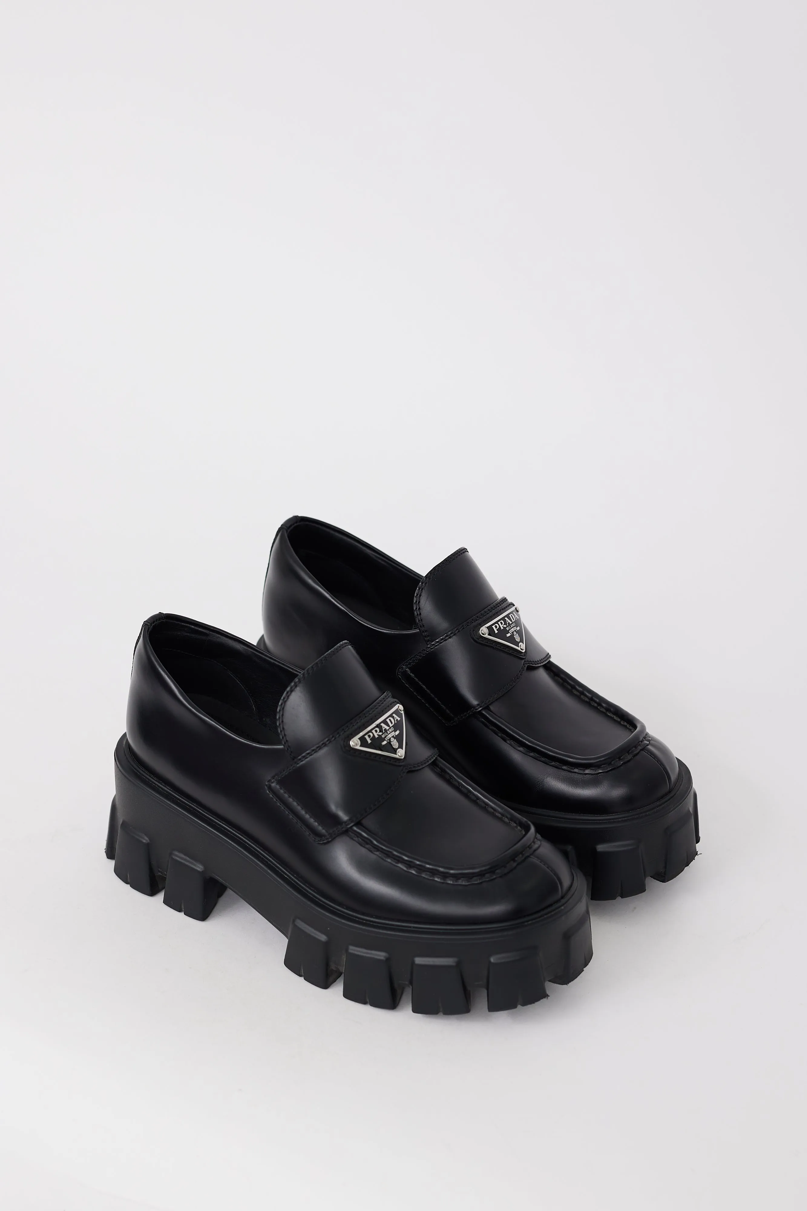 Black Leather Logo Monolith Platform Loafer