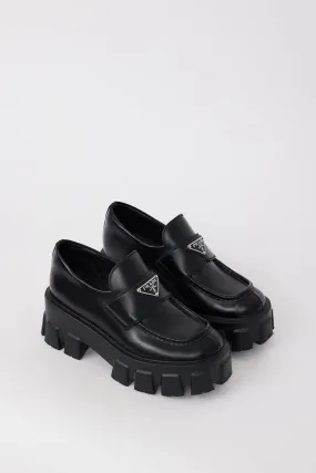 Black Leather Logo Monolith Platform Loafer