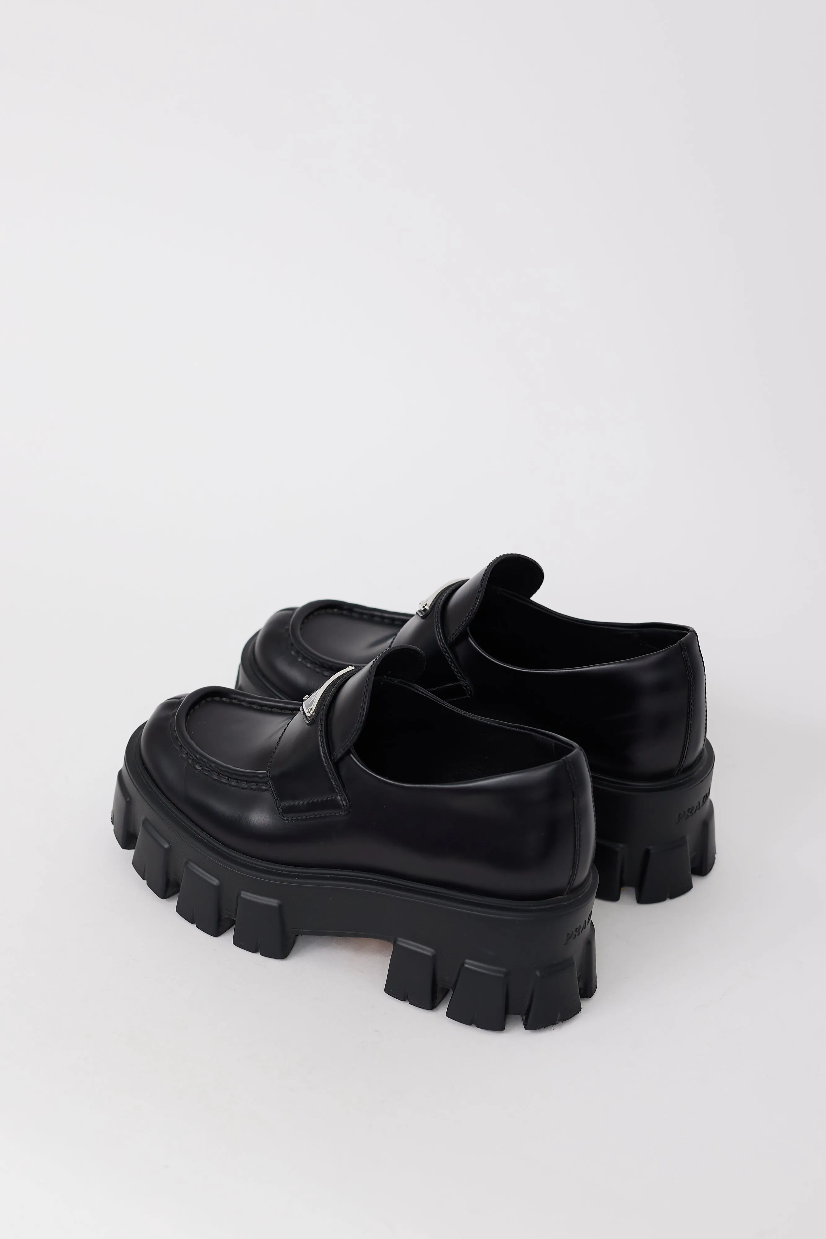 Black Leather Logo Monolith Platform Loafer