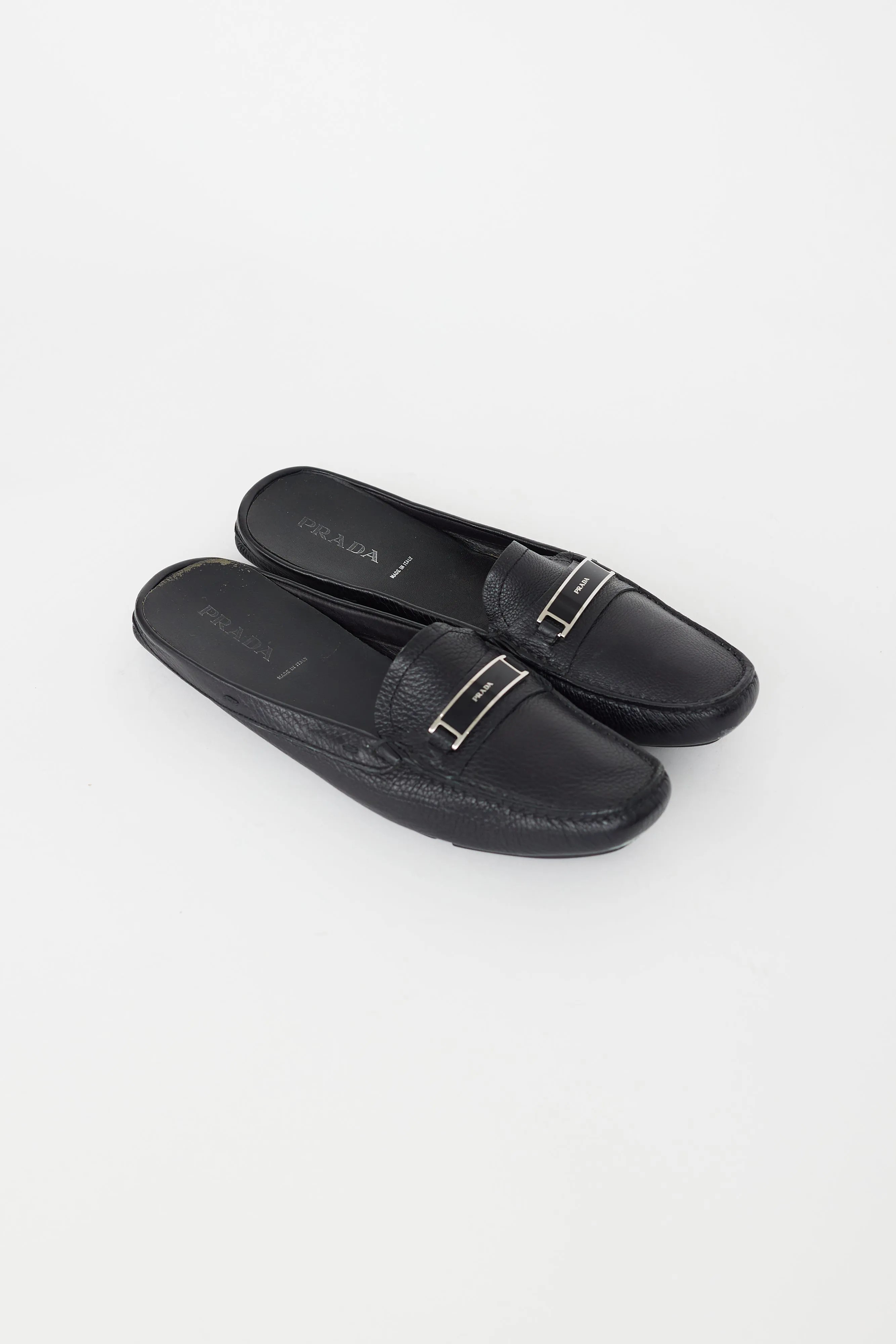 Black Leather Logo Mule Loafer