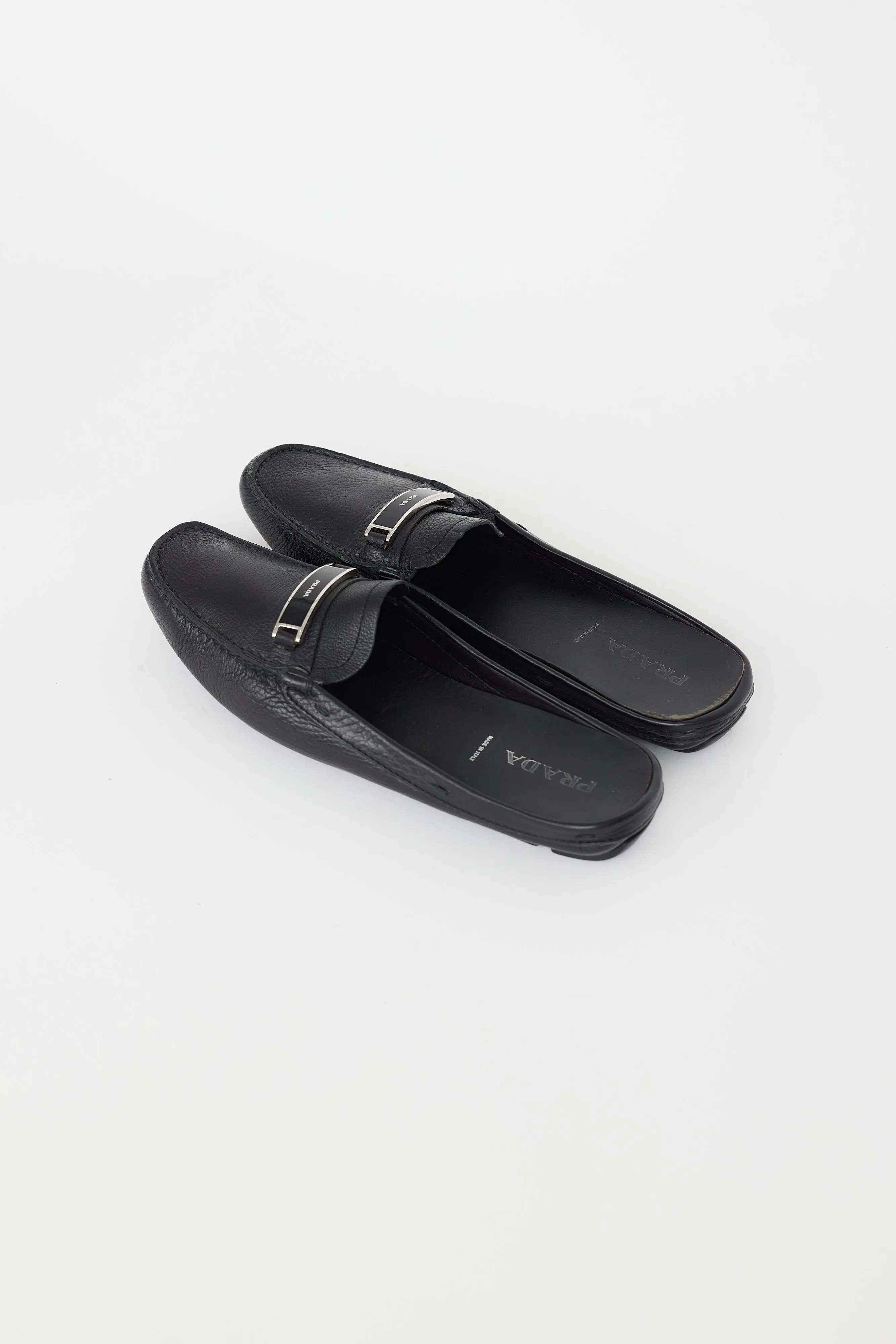 Black Leather Logo Mule Loafer