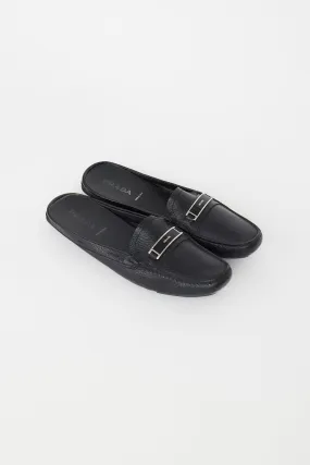 Black Leather Logo Mule Loafer