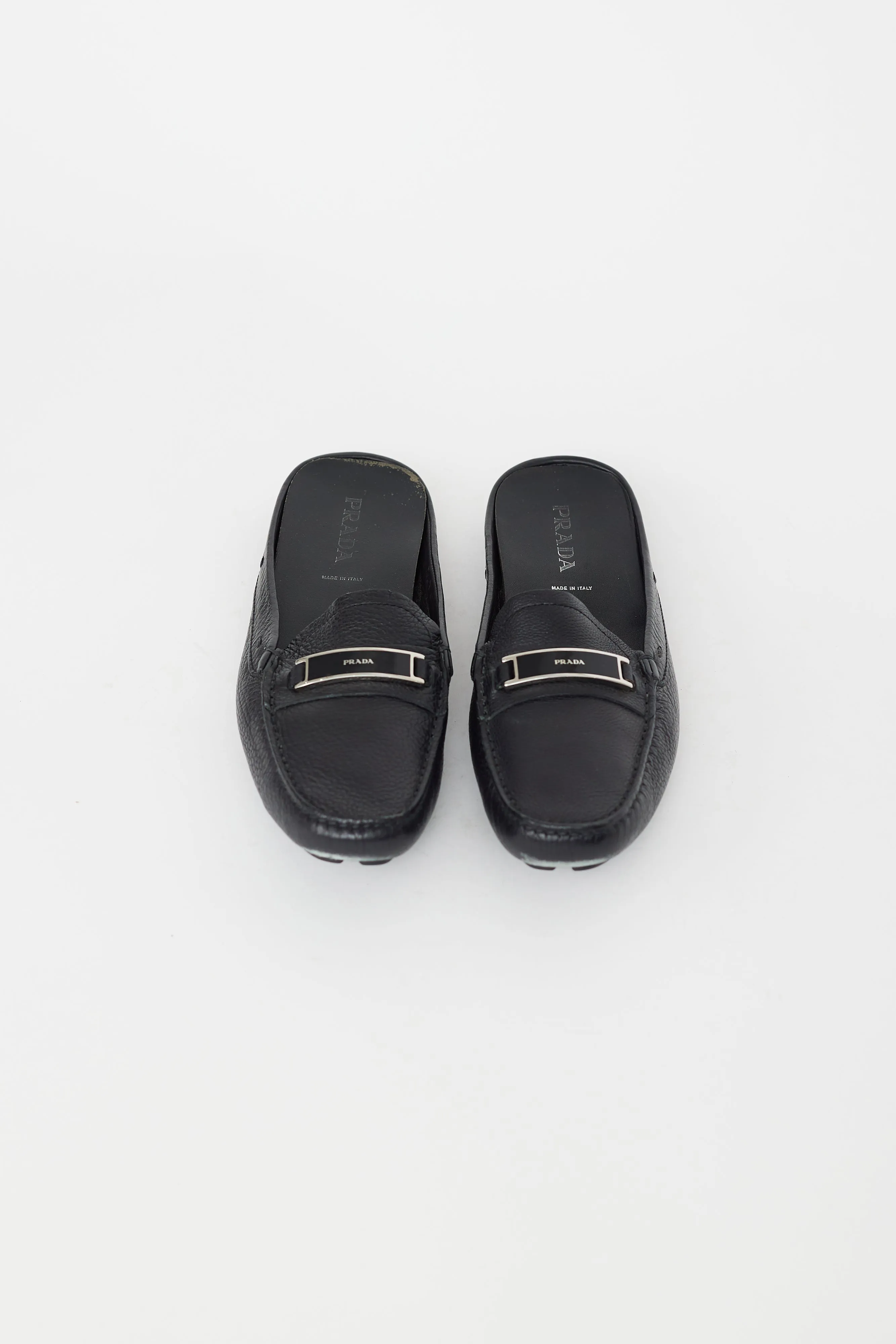 Black Leather Logo Mule Loafer