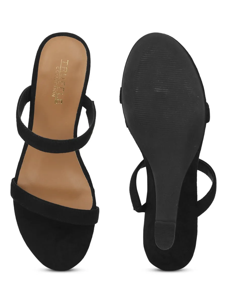 Black Suede Mules With Slim Straps