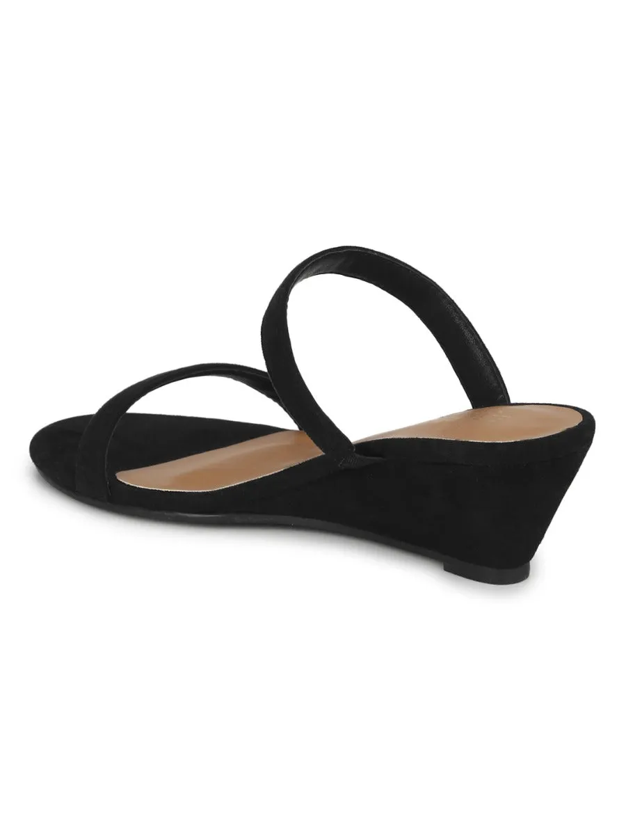 Black Suede Mules With Slim Straps