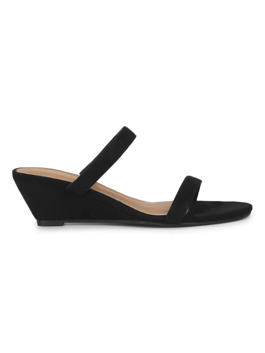 Black Suede Mules With Slim Straps