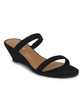 Black Suede Mules With Slim Straps