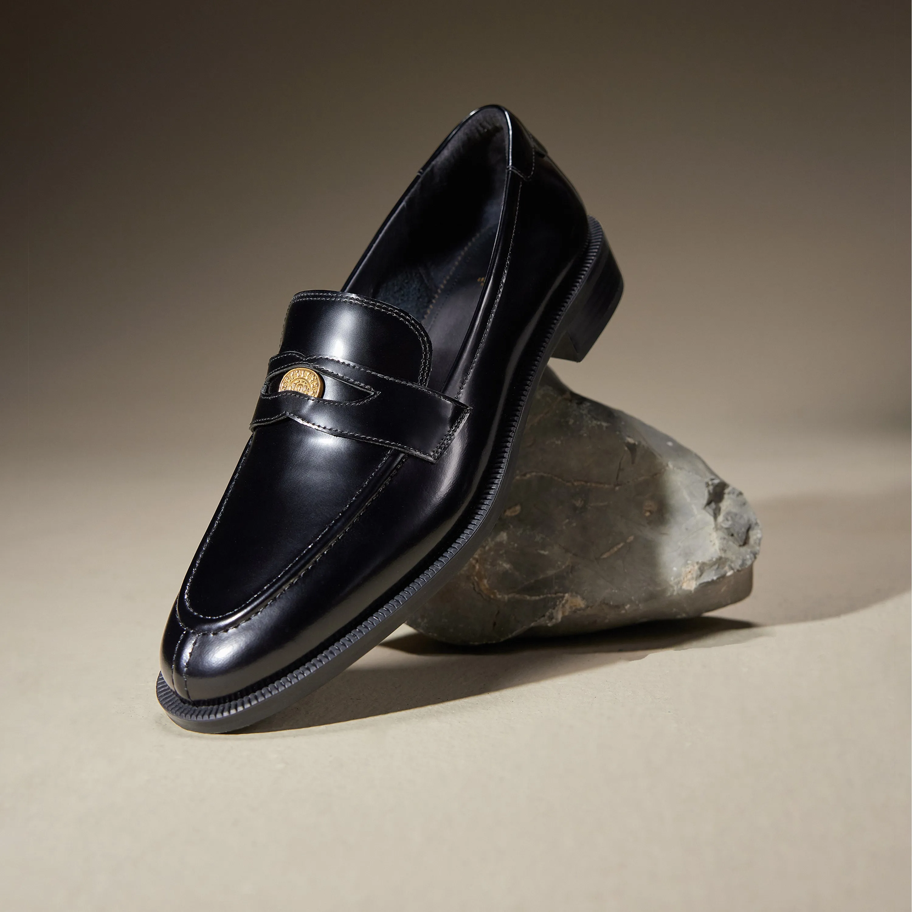 Brown Signature Golden Leaf Penny Loafers
