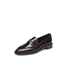 Brown Signature Golden Leaf Penny Loafers