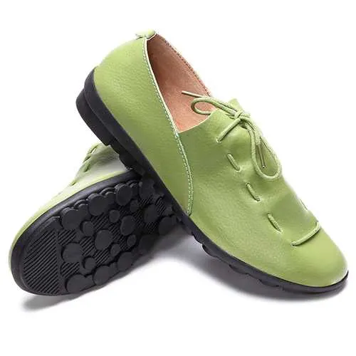 Casual Comfy Lace Up Soft Leather Round Toe Flat Loafer Shoe