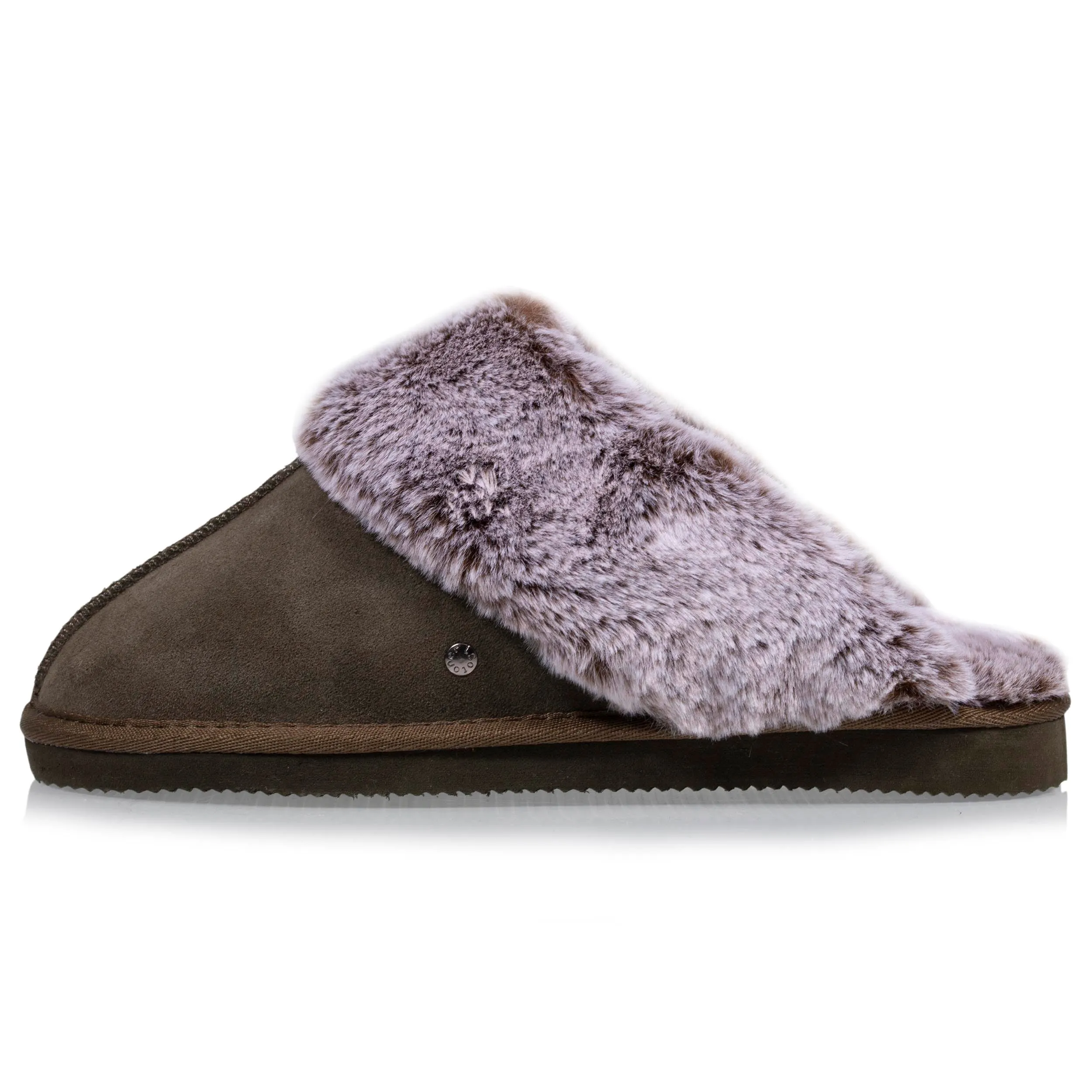 Chaussons mules en cuir Femme Kaki