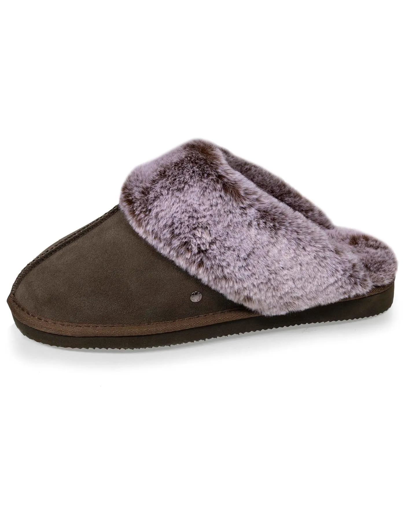 Chaussons mules en cuir Femme Kaki