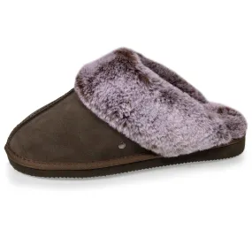 Chaussons mules en cuir Femme Kaki