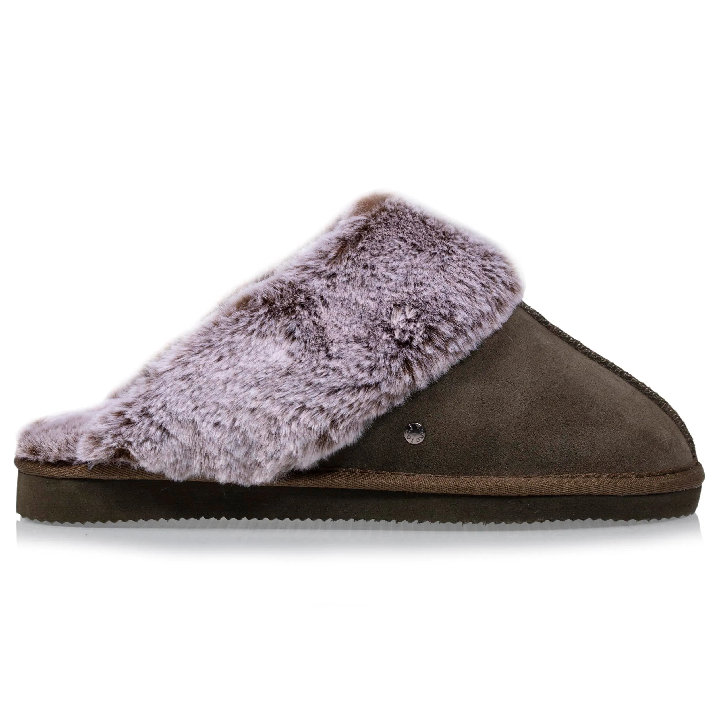 Chaussons mules en cuir Femme Kaki