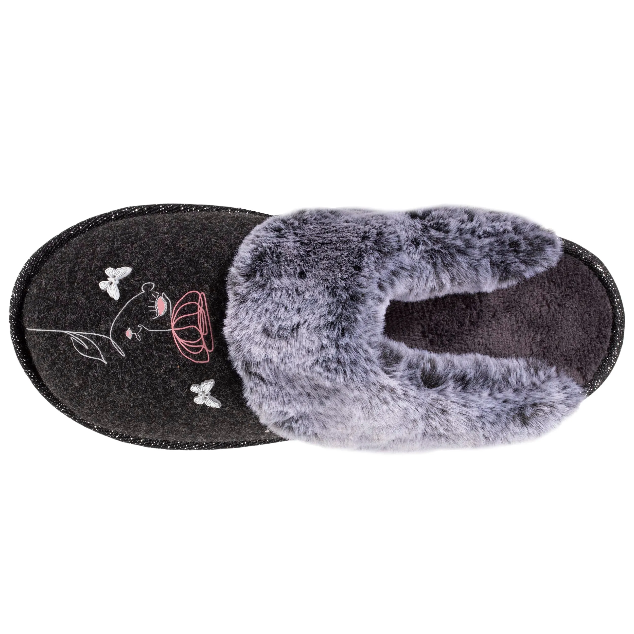Chaussons mules plates Femme Gris dessin