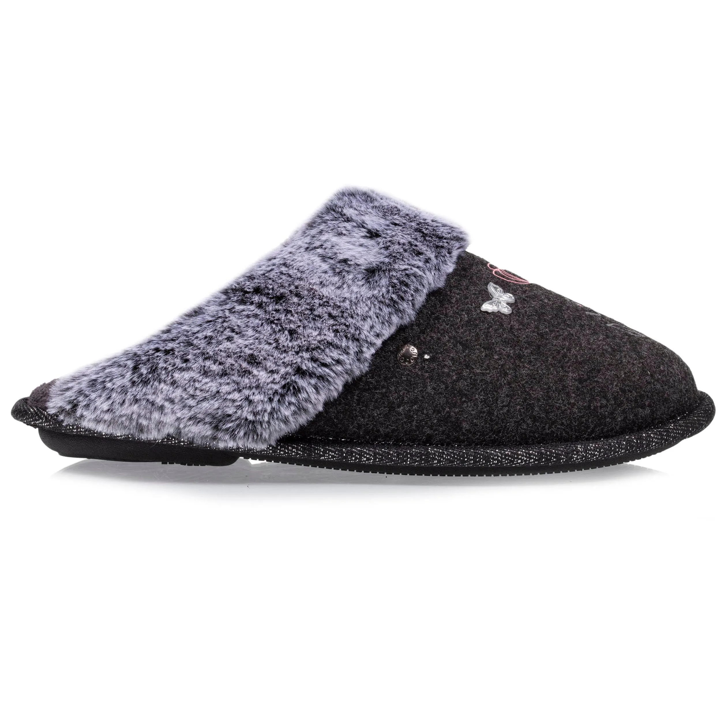 Chaussons mules plates Femme Gris dessin