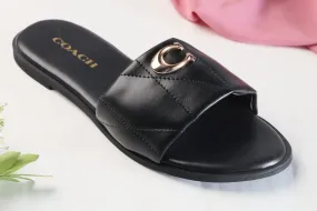 COACH METAL LOGO FLAT SLIDES - BLACK