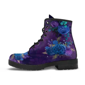 Combat Boots - Beautiful Flowers #101B | Women's Black Hipster Boots, Custom Shoes, Women's Boots, Vegan Leather Lace Up Boots Women
