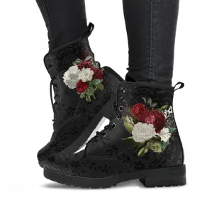 Combat Boots - Beautiful Flowers #31 | Women's Black Hipster Boots, Custom Shoes, Women's Boots, Vegan Leather Lace Up Boots Women