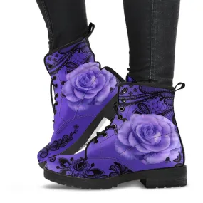 Combat Boots-Gothic Lace Print 103 Purple