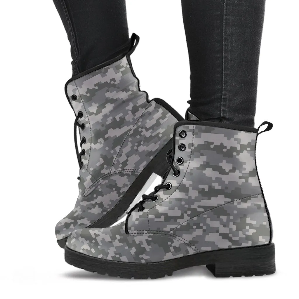 Combat Boots - Gray Camouflage Boots | Boho Shoes, Handmade Lace Up Boots, 90s Boots, 2000s Boots, Camouflage Boots, Hipster Boots