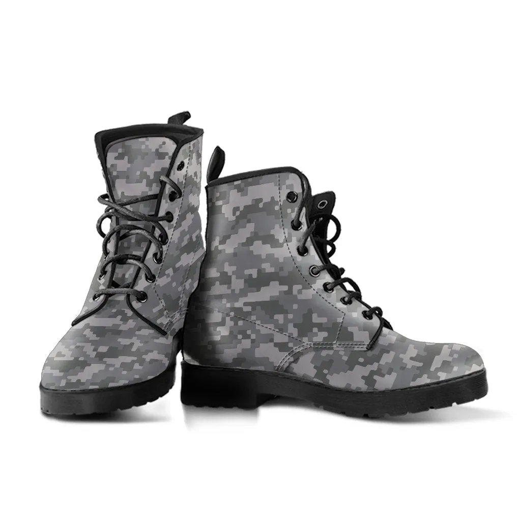 Combat Boots - Gray Camouflage Boots | Boho Shoes, Handmade Lace Up Boots, 90s Boots, 2000s Boots, Camouflage Boots, Hipster Boots