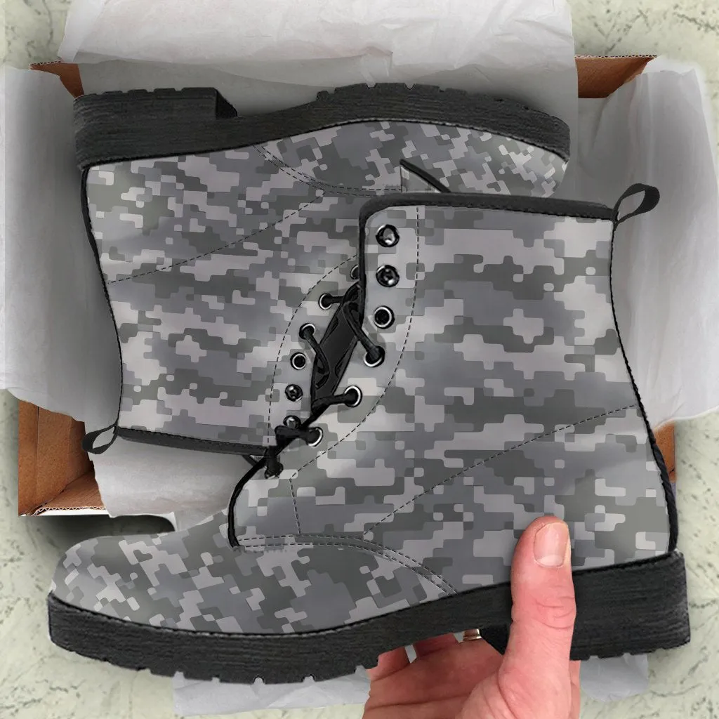 Combat Boots - Gray Camouflage Boots | Boho Shoes, Handmade Lace Up Boots, 90s Boots, 2000s Boots, Camouflage Boots, Hipster Boots