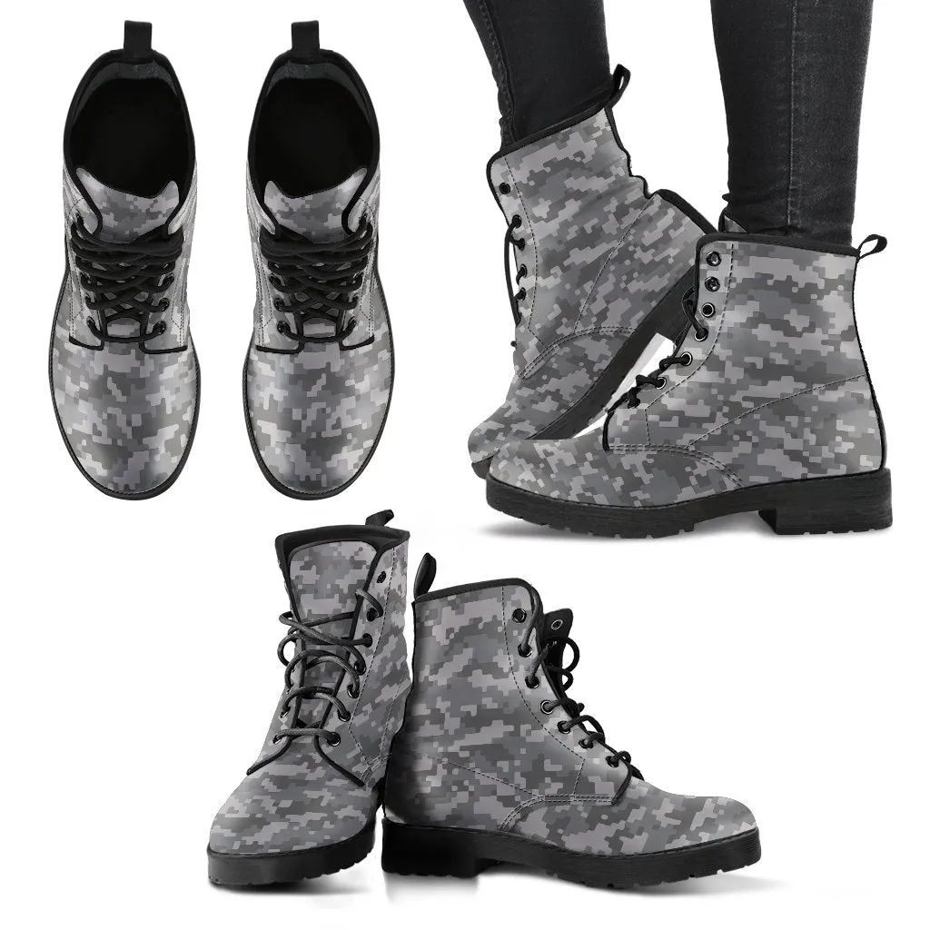 Combat Boots - Gray Camouflage Boots | Boho Shoes, Handmade Lace Up Boots, 90s Boots, 2000s Boots, Camouflage Boots, Hipster Boots