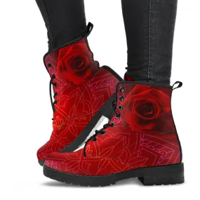 Combat Boots - Red Mandala | Handmade Lace Up Boots, Vegan Leather Lace Up Boots Women, Aesthetic Shoes, Sorority Shoes, Women's Boots