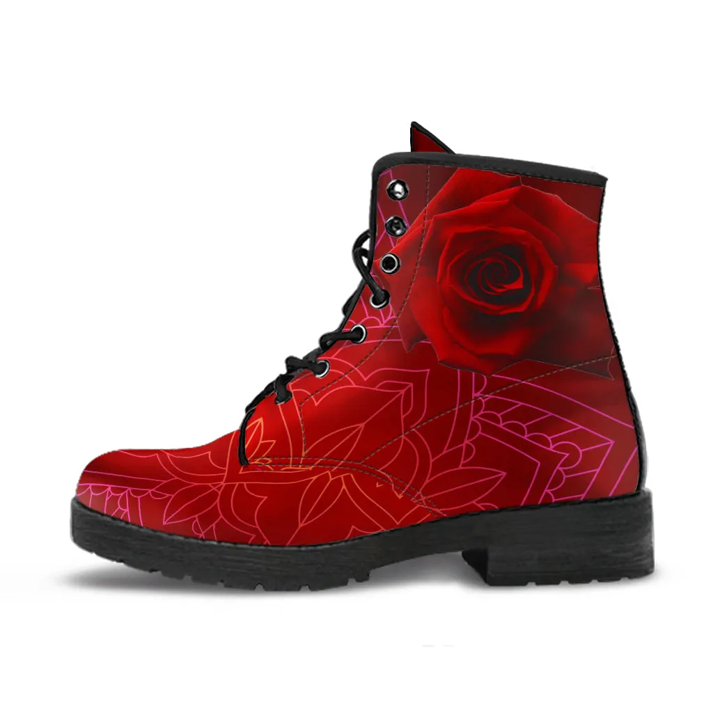 Combat Boots - Red Mandala | Handmade Lace Up Boots, Vegan Leather Lace Up Boots Women, Aesthetic Shoes, Sorority Shoes, Women's Boots