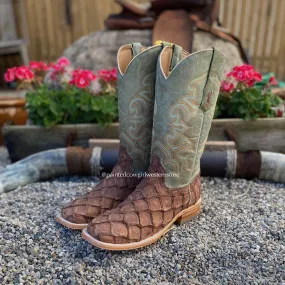 Corral Men's Brown Big Bass Pirarucu Fish Square Toe Cowboy Boots A4048