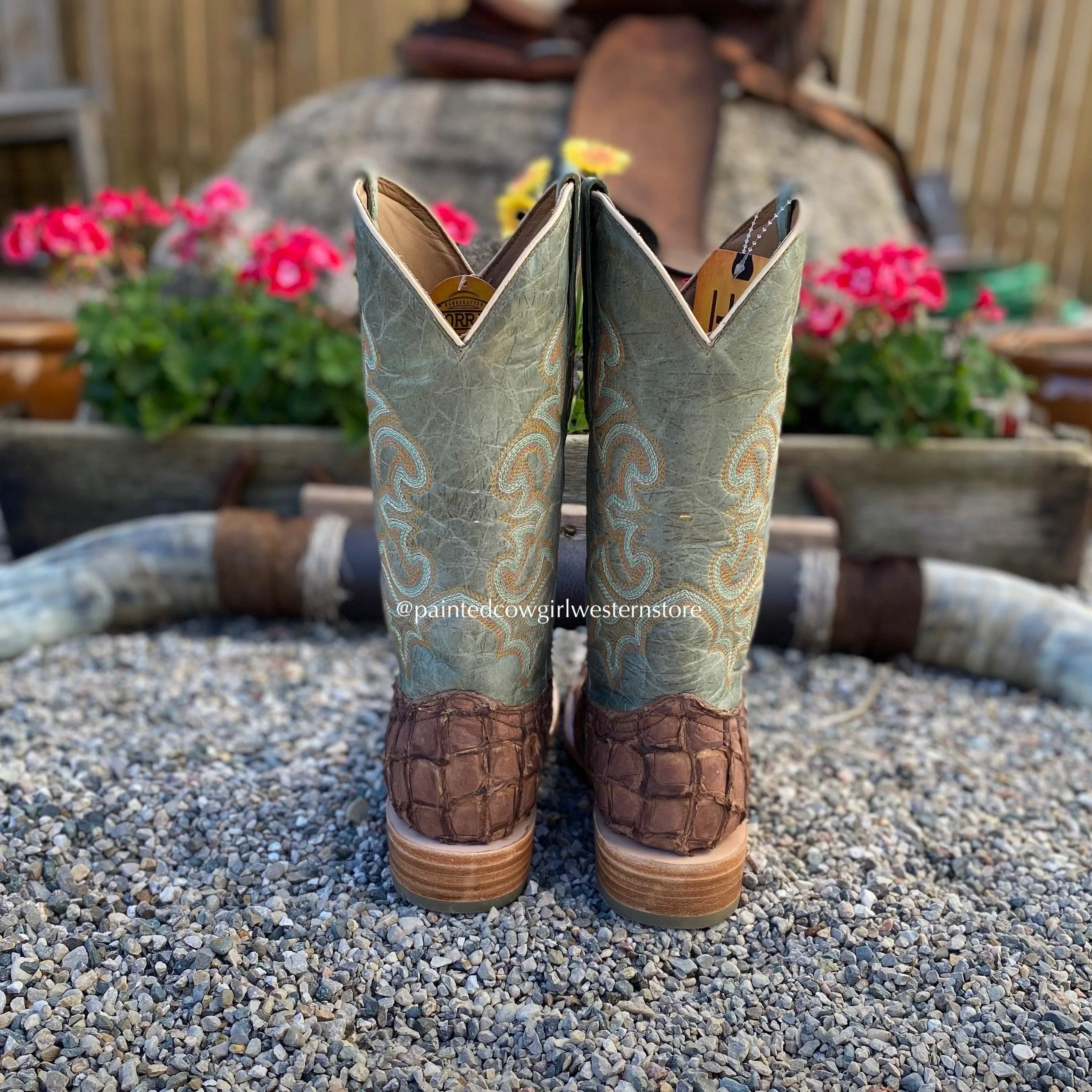 Corral Men's Brown Big Bass Pirarucu Fish Square Toe Cowboy Boots A4048