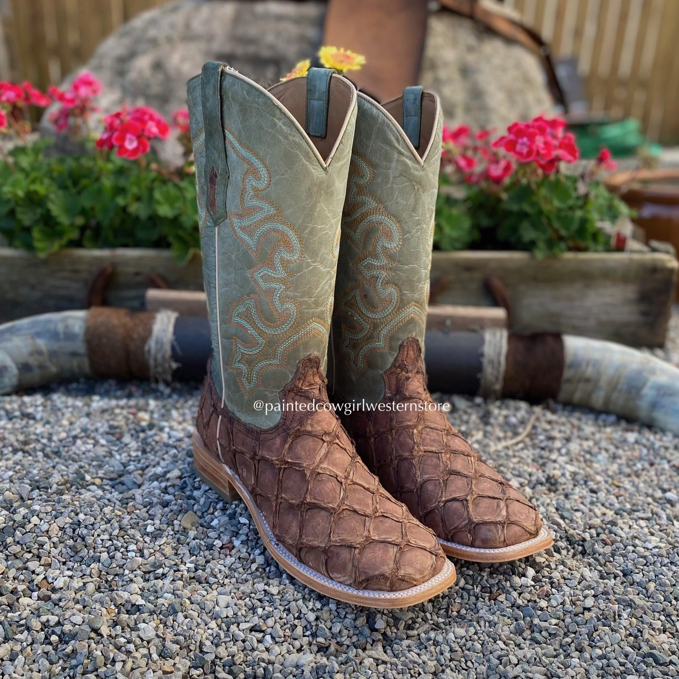 Corral Men's Brown Big Bass Pirarucu Fish Square Toe Cowboy Boots A4048