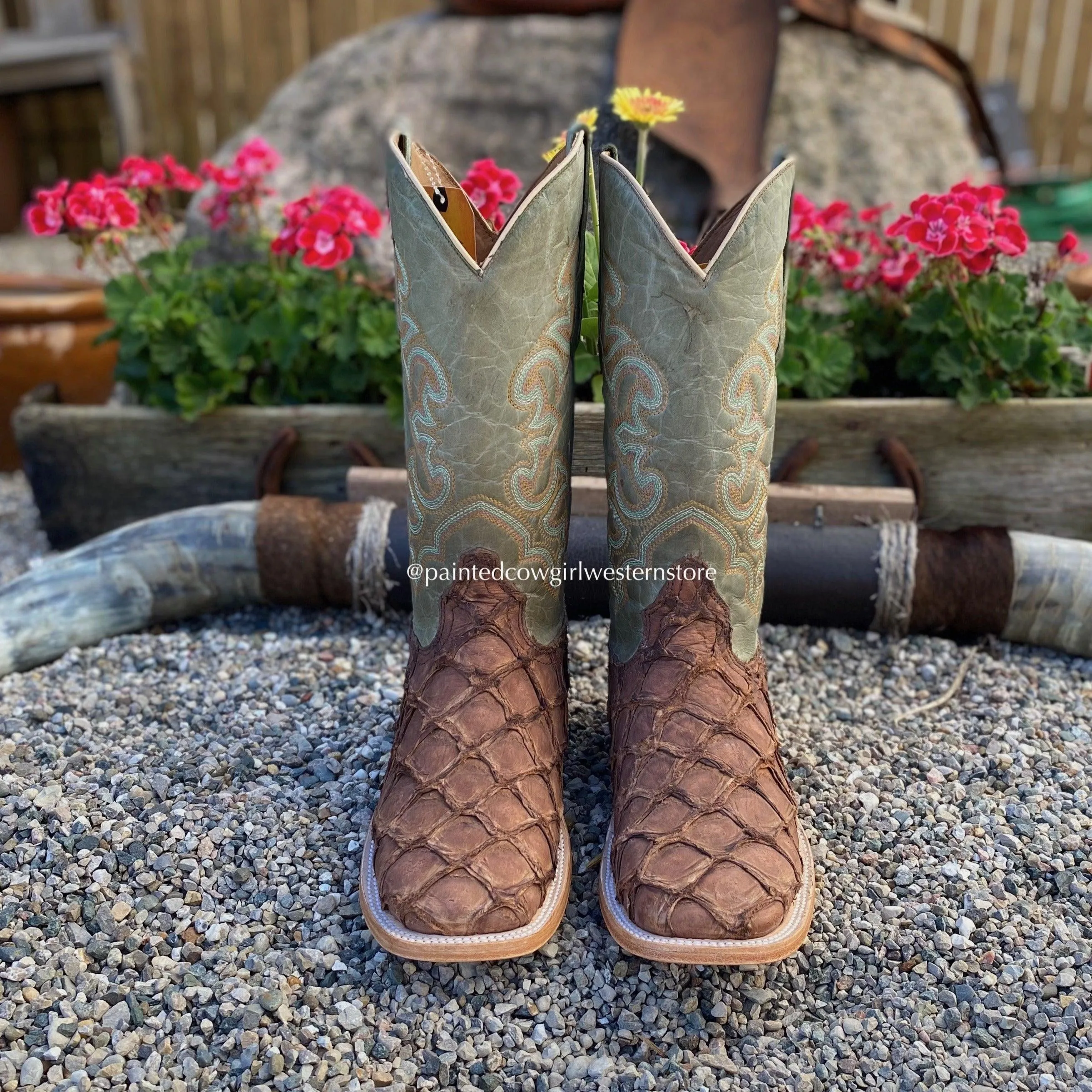 Corral Men's Brown Big Bass Pirarucu Fish Square Toe Cowboy Boots A4048