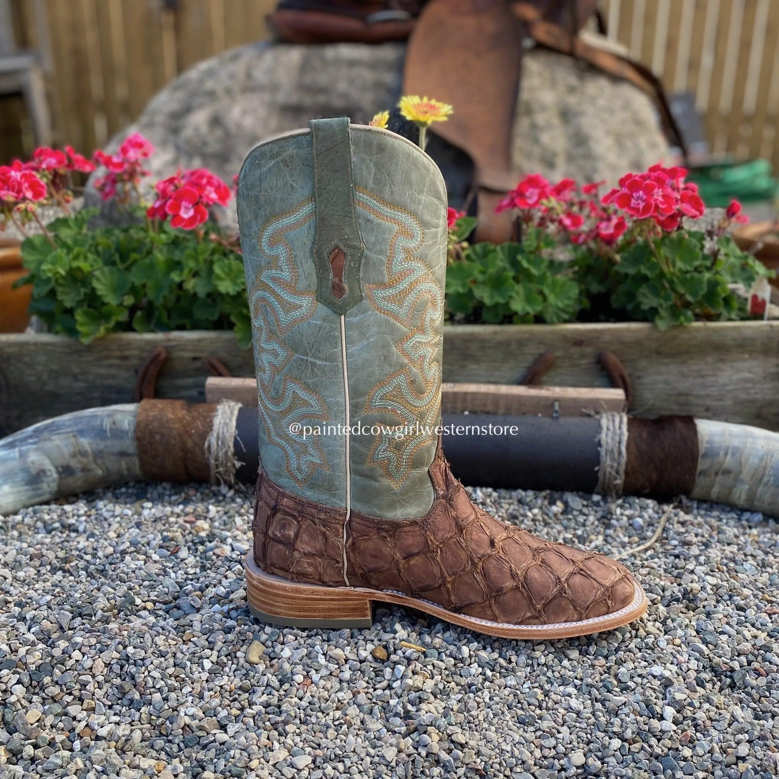 Corral Men's Brown Big Bass Pirarucu Fish Square Toe Cowboy Boots A4048
