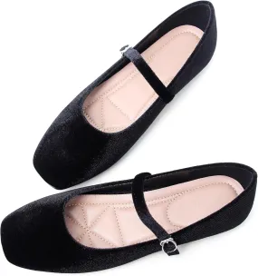 Dear Time Women's Comfortable Mary Jane Flats Soft Flats Square Toe Casual Ballet Flats with Ankle Strap