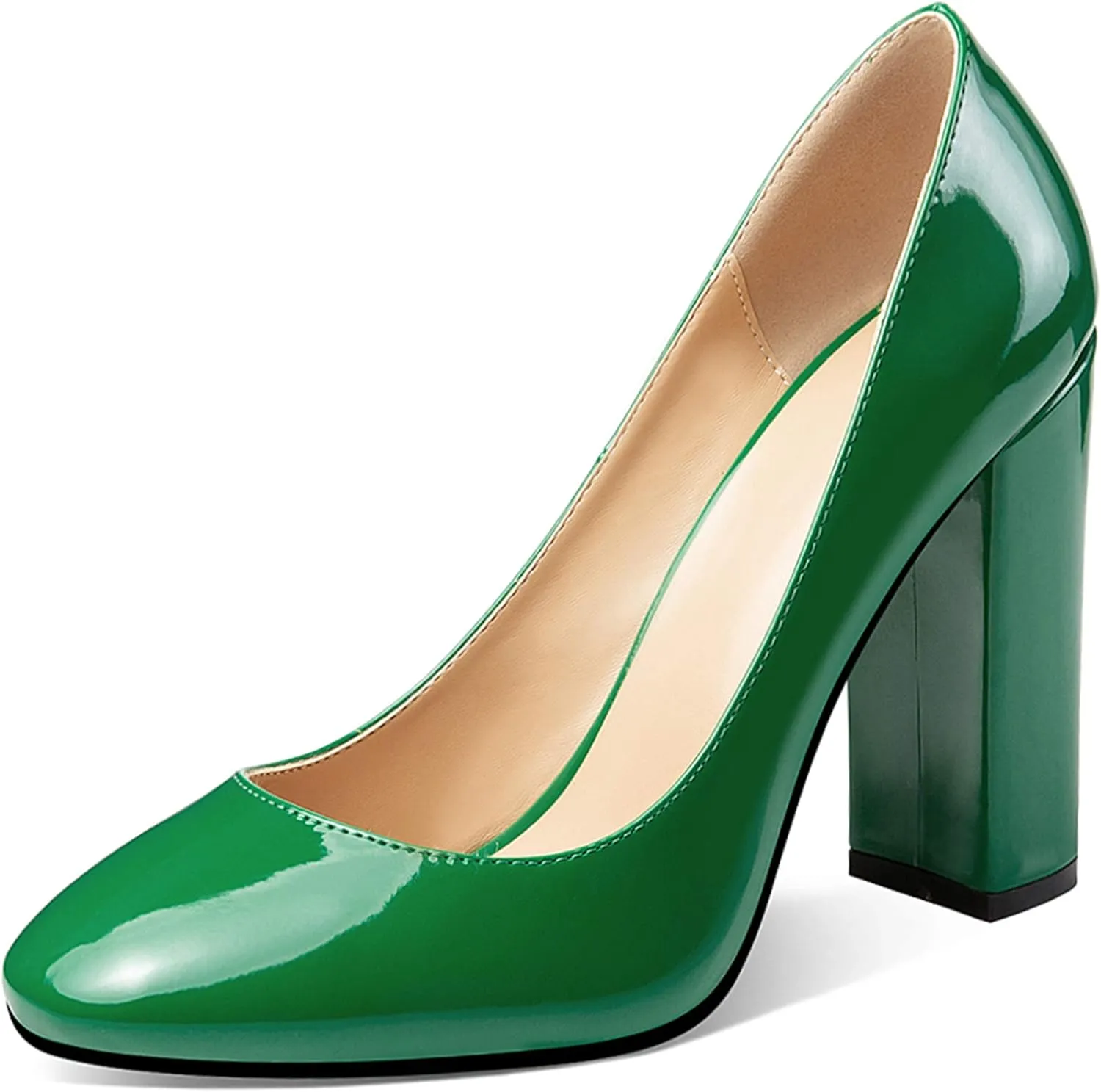 Eldof Women's Block Heel Pumps 4inches Round Toe Sexy Heels Elegant Comfort Classic High Heels Office Wedding Shoes