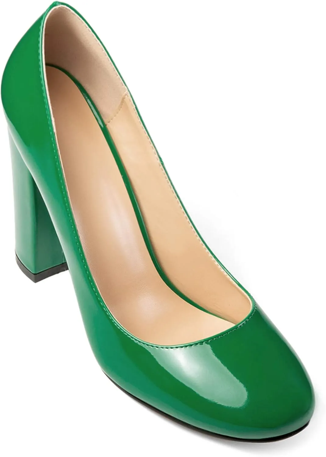 Eldof Women's Block Heel Pumps 4inches Round Toe Sexy Heels Elegant Comfort Classic High Heels Office Wedding Shoes