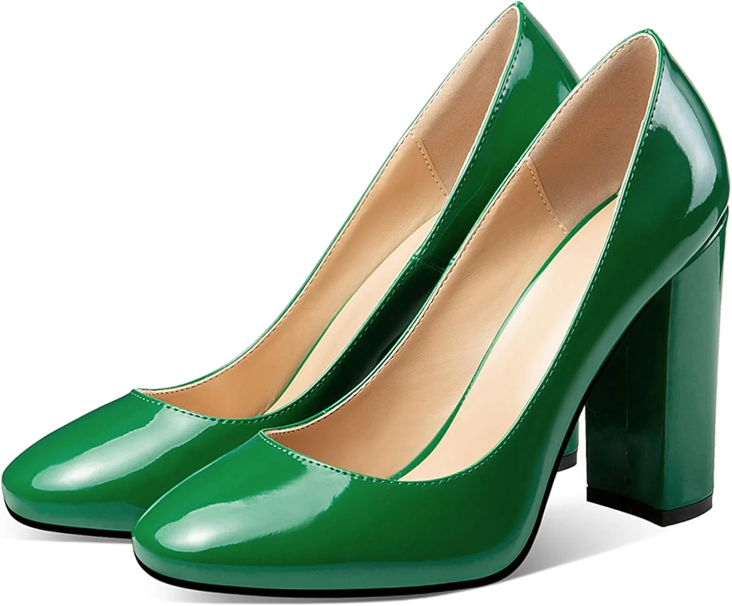 Eldof Women's Block Heel Pumps 4inches Round Toe Sexy Heels Elegant Comfort Classic High Heels Office Wedding Shoes