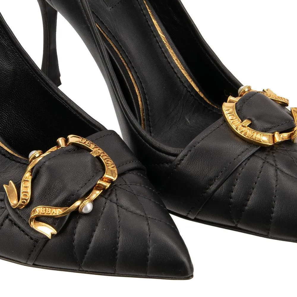 Elegant Buckle Leather Pumps in Black