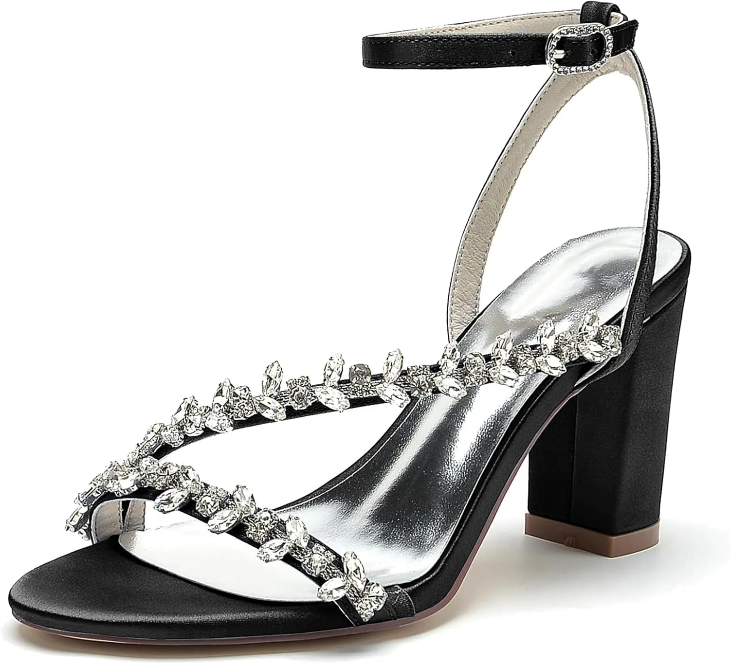 Elegant Rhinestone Strap Wedding Sandals Block High Heels for Women