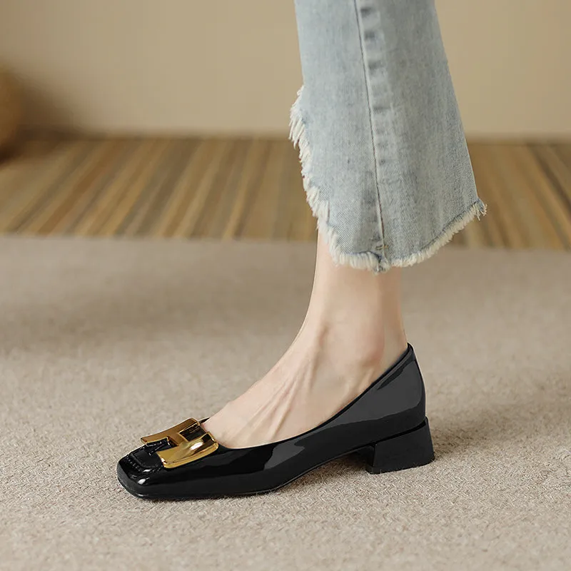 Ella Genuine Leather Low Heel Slip on Pumps
