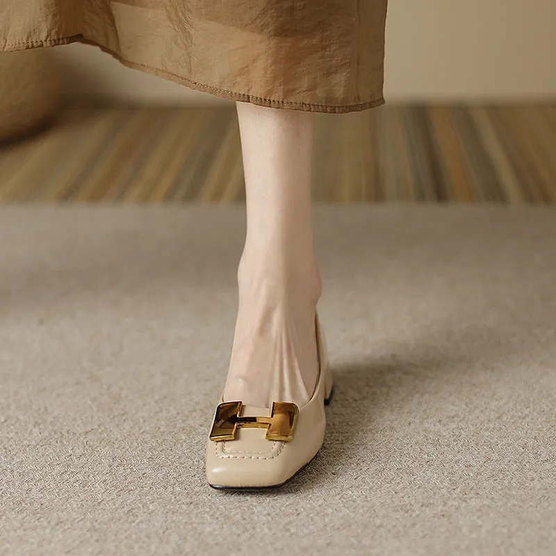 Ella Genuine Leather Low Heel Slip on Pumps