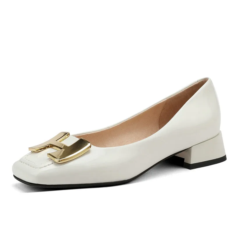 Ella Genuine Leather Low Heel Slip on Pumps