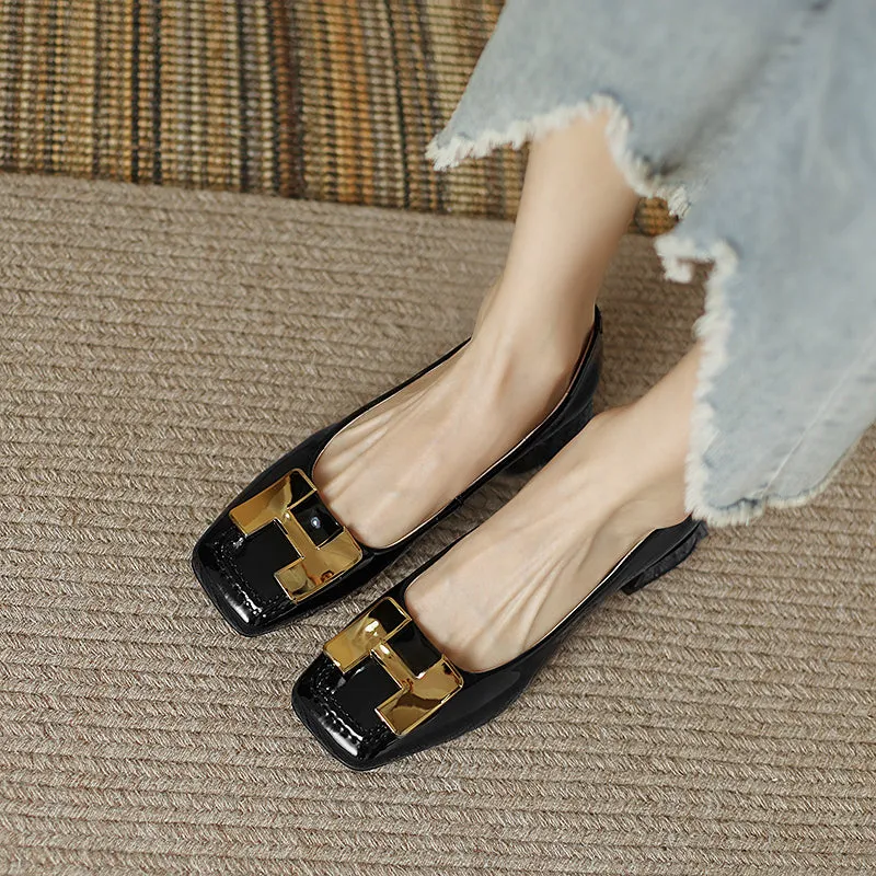 Ella Genuine Leather Low Heel Slip on Pumps